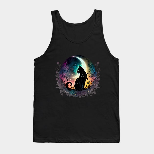 Midnight's Shadow at Noon: The Tale of a Black Cat Tank Top by luxury artista